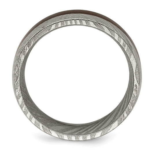 High-quality Polished Chisel Damascus Steel Band 8mm with Ebony Inlay - Stylish Value