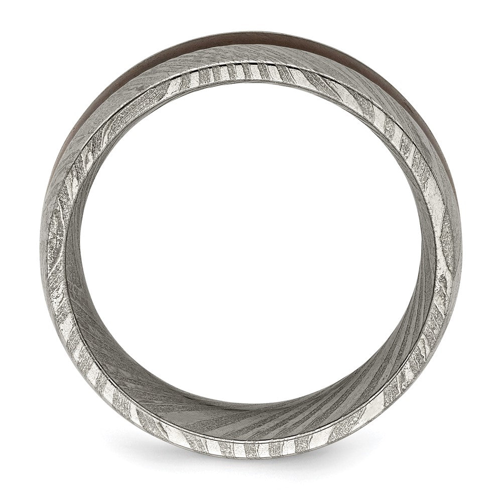 High-Quality 8mm Chisel Damascus Steel Band with Ebony Wood Inlay - Stylish Value