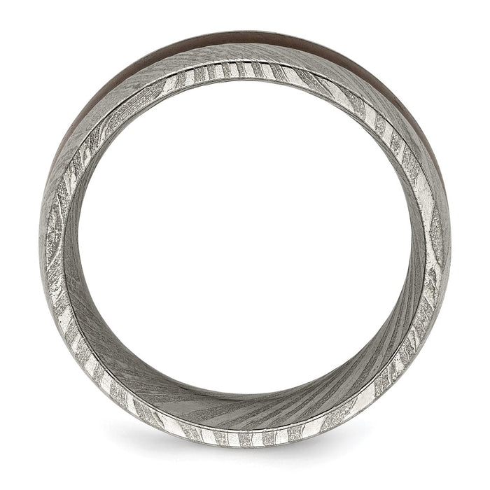 Exclusive 8mm Polished Chisel Damascus Steel Band with Ebony Wood Inlay-2