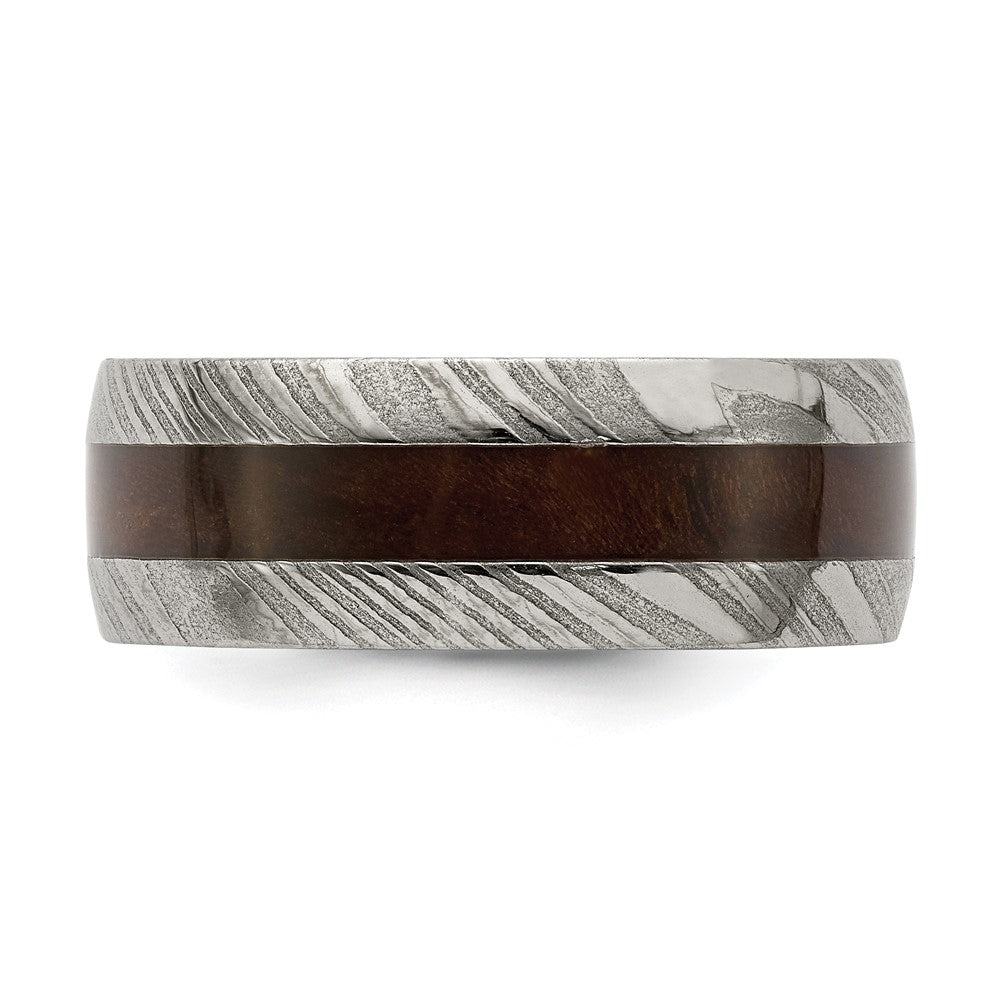 Buy Stylish 8mm Polished Chisel Damascus Steel Band with Ebony Inlay
