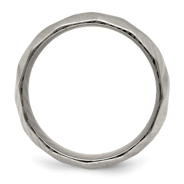 7mm Polished Faceted Damascus Steel Band Ring