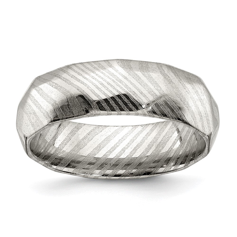 Shop Exclusive 7mm Polished Faceted Damascus Steel Band | Luxury Quality