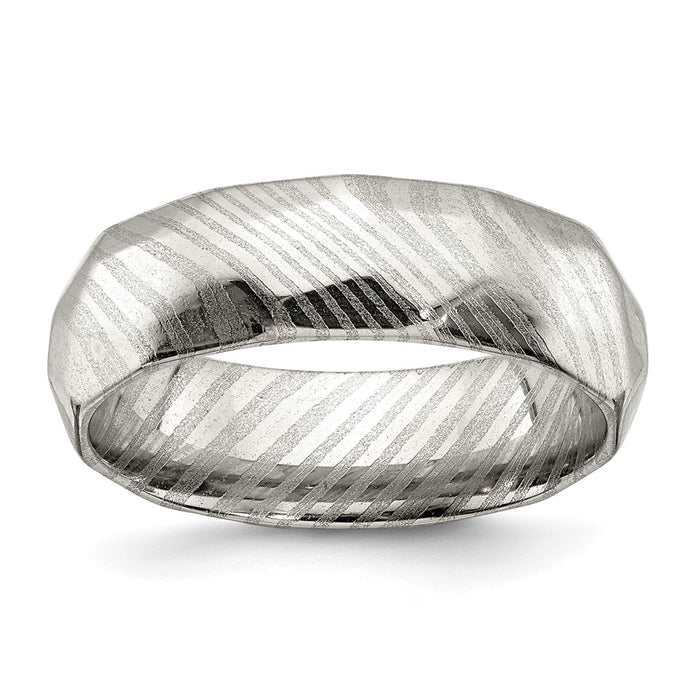 Buy Exclusive 7mm Polished Faceted Damascus Steel Band - Luxury Value Ring-1