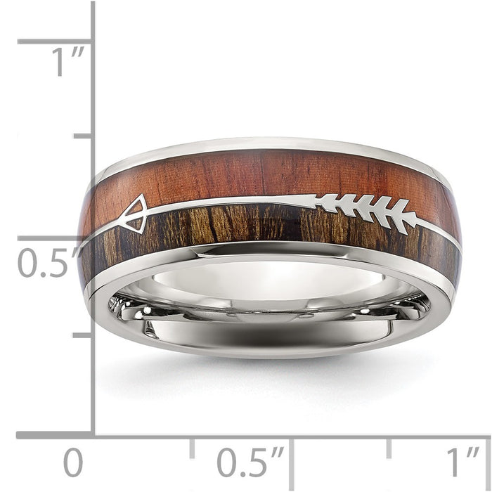 Buy Stylish 8mm Polished Stainless Steel Chisel Band with Wood Inlay-5