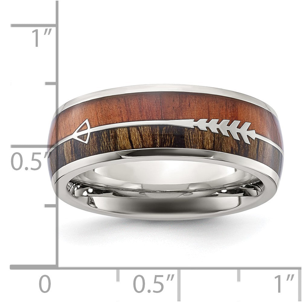 Exclusive 8mm Polished Stainless Steel Chisel Band with Wood Inlay - Stylish Value