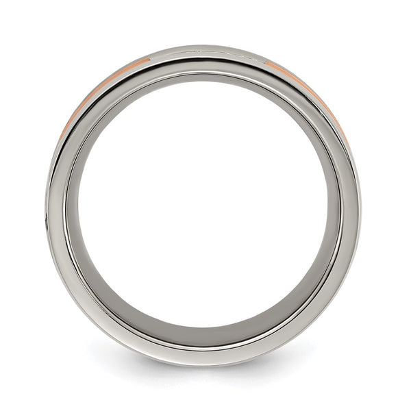 Chisel Polished Stainless Steel Rose IP-Plated Band, 7mm CZ Accent