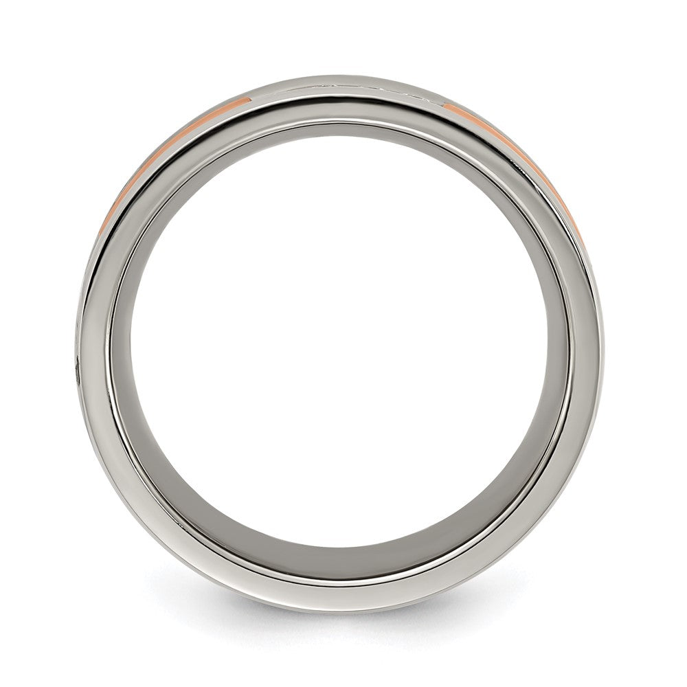 Buy Stylish Chisel Polished Stainless Steel Rose IP-Plated Band, 7mm CZ Accent