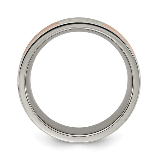 Buy Stylish Chisel Polished Stainless Steel Rose IP-Plated Band, 7mm CZ Accent