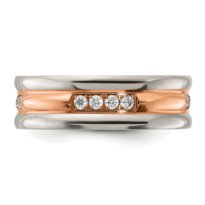 Shop Stylish Chisel Polished 7.00mm CZ Stainless Steel Rose IP-Plated Band-3