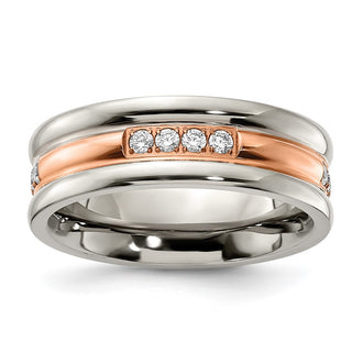 Buy Stylish 7.00mm CZ Accent Band - Chisel Polished Rose IP-Plated Steel