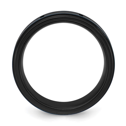 High-Quality 8mm Chiseled Stainless Steel Band - Stylish Black & Blue IP-Plated Design