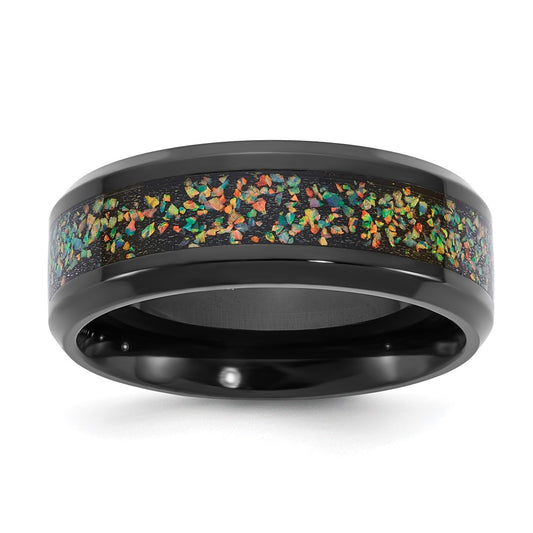 Buy Stylish Chisel 8mm Stainless Steel Black IP-Plated Band with Opal Inlay