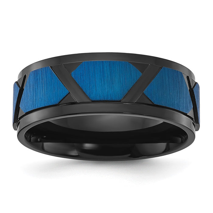 Buy Stylish 8mm Chisel Stainless Steel Band with Black & Blue IP Finish - Affordable!-1