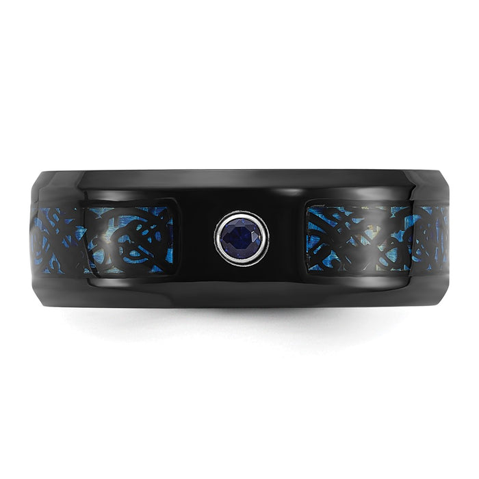 Buy Stylish 8mm Stainless Steel Band with Polished Black & Blue IP Plating-4