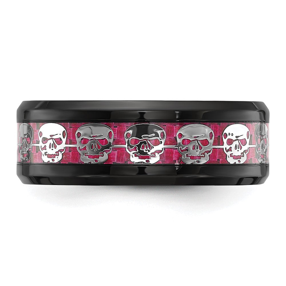 Buy Stylish 8mm Chisel Stainless Steel Band with Black IP-Plated Skulls
