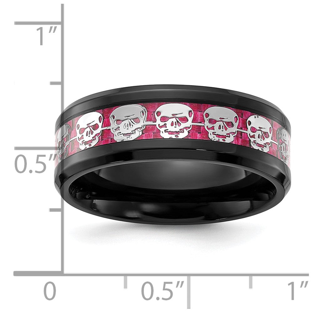 Shop Stylish 8mm Skull Ring - Chisel Black IP-Plated with Pink Carbon Fiber Inlay