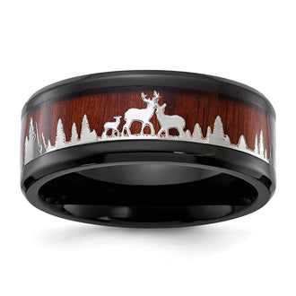 Buy Stylish 9mm Polished Black IP-Plated Stainless Steel Band with Wood Inlay