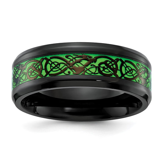 Buy Stylish 8mm Chisel Stainless Steel Dragon Design Band with Glow-in-the-Dark Enamel