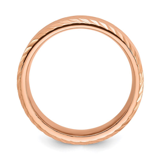 Buy Stylish Polished Rose IP-Plated 8mm Grooved Band in Chisel Stainless Steel