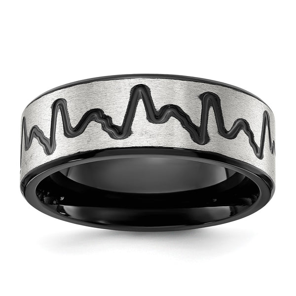 8mm Brushed Black IP-Plated Stainless Steel Heartbeat Band
