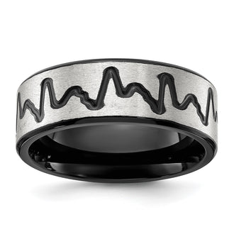 Buy 8mm Brushed Black IP-Plated Heartbeat Band | Stylish Stainless Steel Design