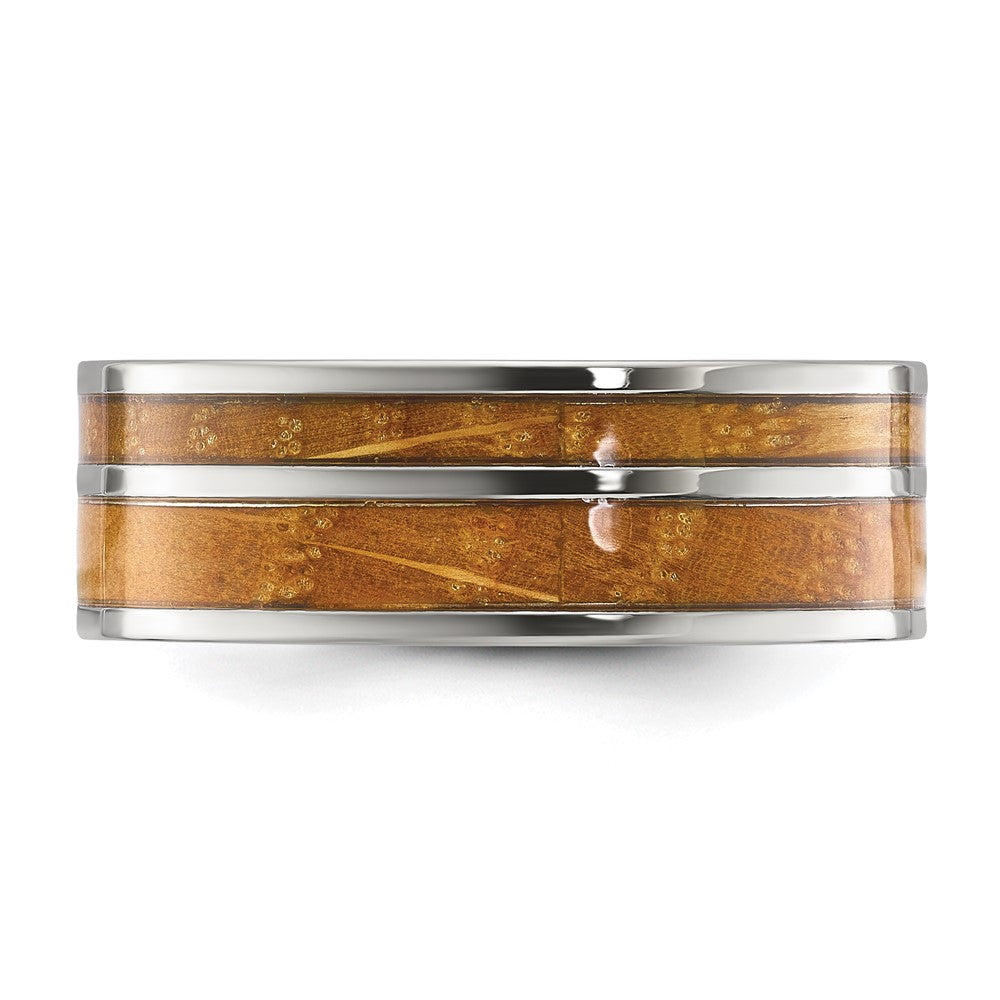 Buy 8mm Polished Stainless Steel Chisel Band with Wood Inlay - Stylish Value!