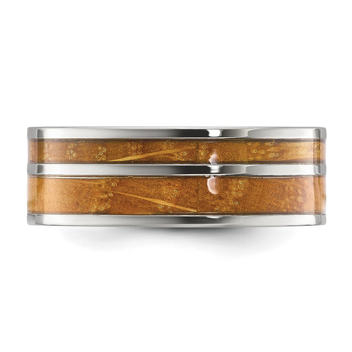 Exclusive 8mm Polished Stainless Steel Chisel Band with Wood Inlay - Affordable Luxury-3