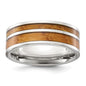 Buy Stylish 8mm Polished Stainless Steel Chisel Band with Wood Inlay-3
