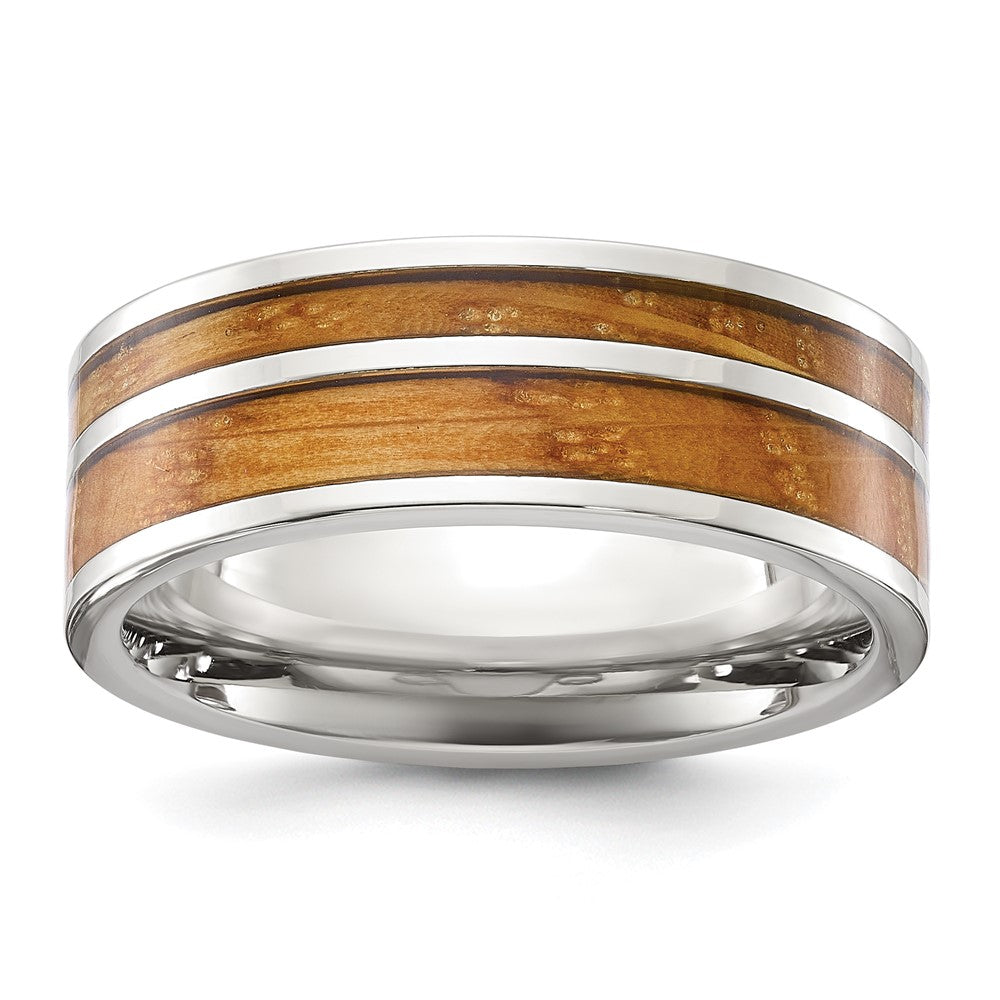 Buy Stylish 8mm Polished Stainless Steel Chisel Band with Wood Inlay