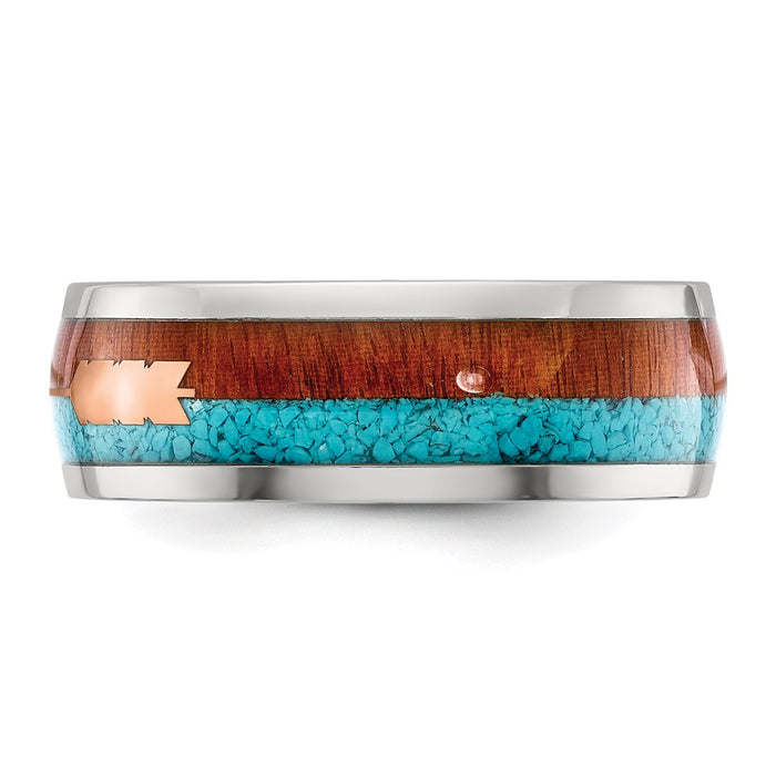 Buy Stylish 8mm Chisel Polished Stainless Steel Arrow Band with Turquoise Inlay-3