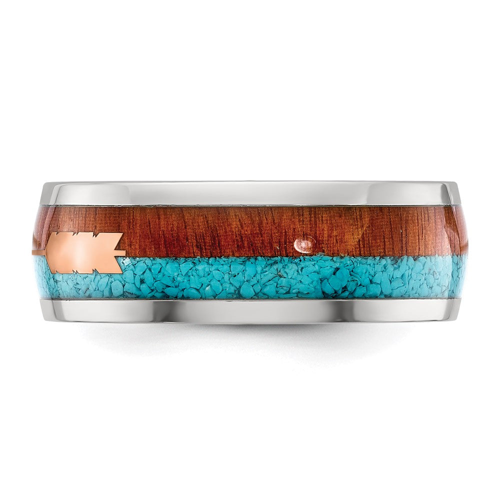 Exclusive 8mm Chisel Stainless Steel Arrow Band with Turquoise Inlay
