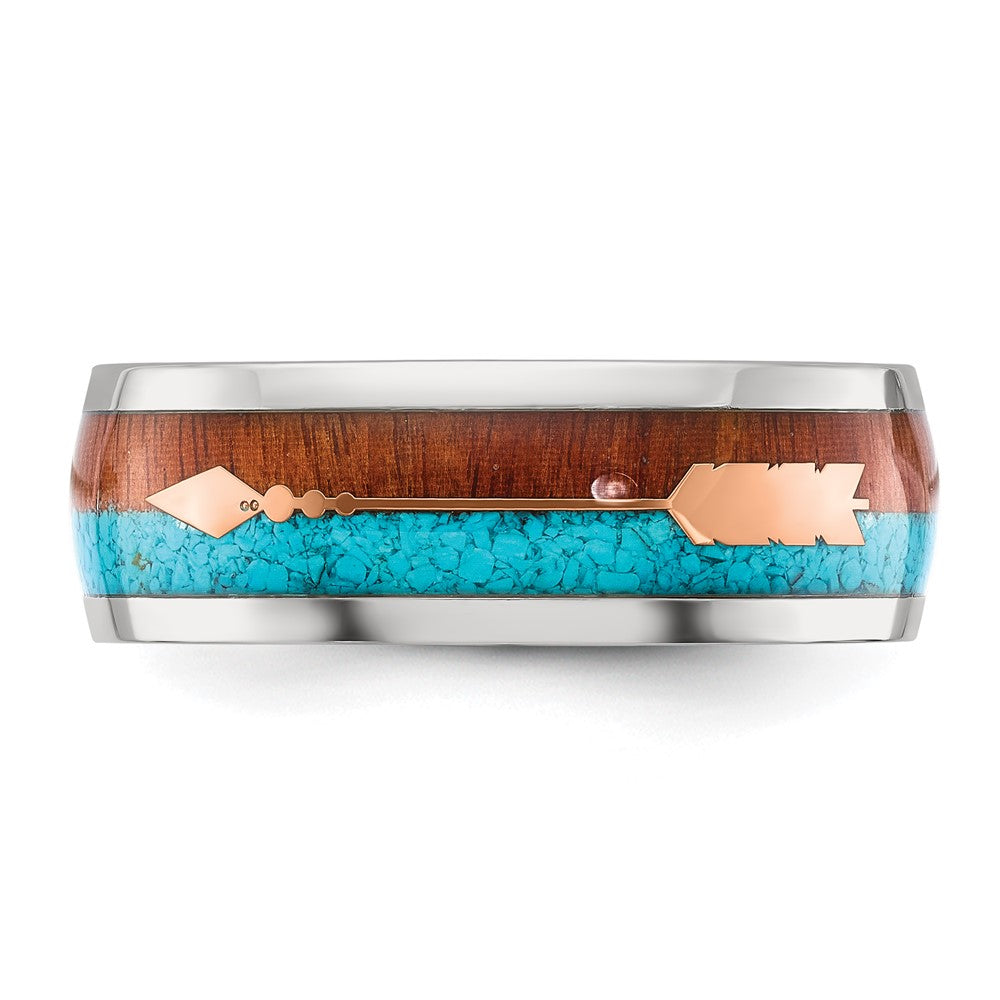 High-Quality 8mm Polished Stainless Steel Arrow Band with Turquoise Inlay