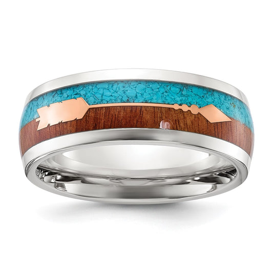 Buy Stylish 8mm Polished Stainless Steel Arrow Band with Turquoise Inlay
