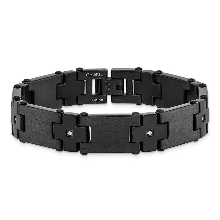 Shop Stylish 8.25-Inch Chisel Link Bracelet in Stainless Steel with CZ Accents-3