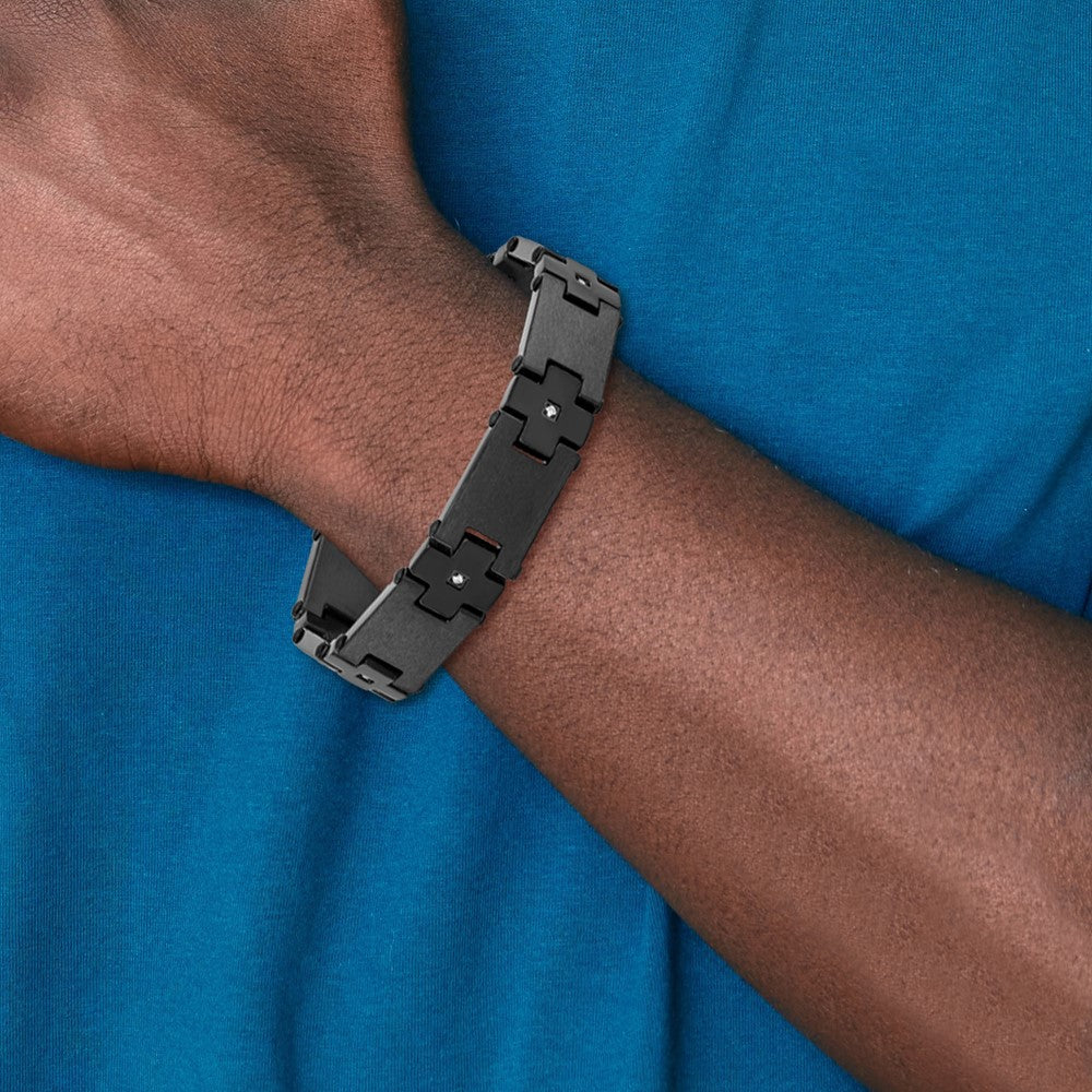 Shop Stylish 8.25-Inch Chisel Link Bracelet in Stainless Steel with CZ Accents