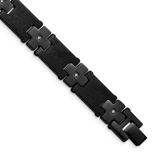 Shop Stylish 8.25-Inch Chisel Link Bracelet in Stainless Steel with CZ Accents