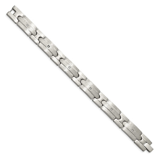Buy Stylish 8.25" Brushed Stainless Steel Chisel Link Bracelet with CZ