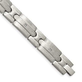 Buy Stylish 8.25" Brushed Stainless Steel Chisel Link Bracelet with CZ