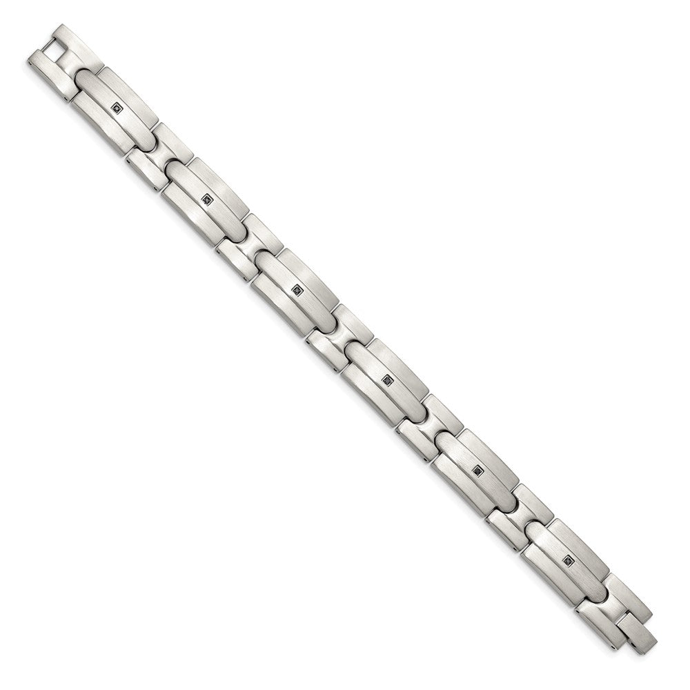 High-Quality Brushed Stainless Steel Chisel Link Bracelet - 8.25 Inches, Stylish Black CZ
