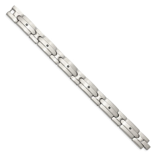 High-Quality Brushed Stainless Steel Chisel Link Bracelet - 8.25 Inches, Stylish Black CZ