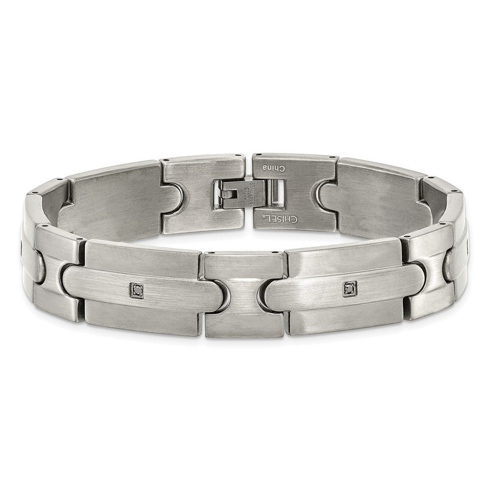 High-Quality Brushed Stainless Steel Chisel Link Bracelet - 8.25 Inches, Stylish Black CZ