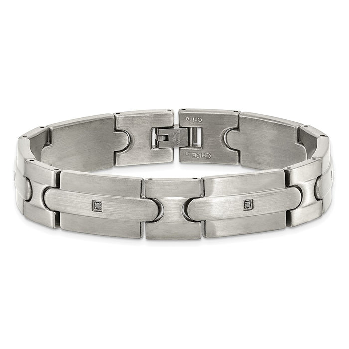 High-Quality Brushed Stainless Steel Chisel Link Bracelet - 8.25 Inches, Stylish Black CZ-3