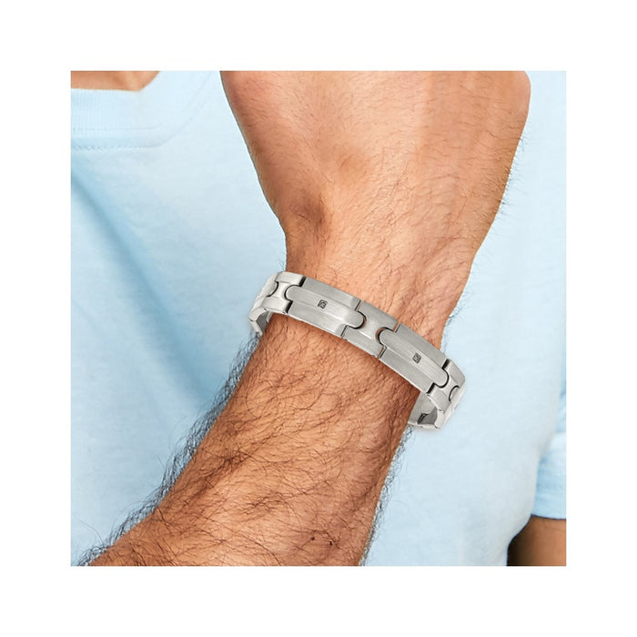 High-Quality Brushed Stainless Steel Chisel Link Bracelet - 8.25 Inches, Stylish Black CZ-5