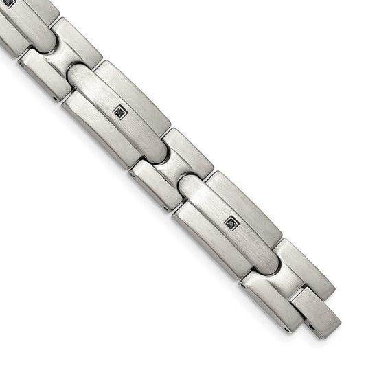 High-Quality Brushed Stainless Steel Chisel Link Bracelet - 8.25 Inches, Stylish Black CZ