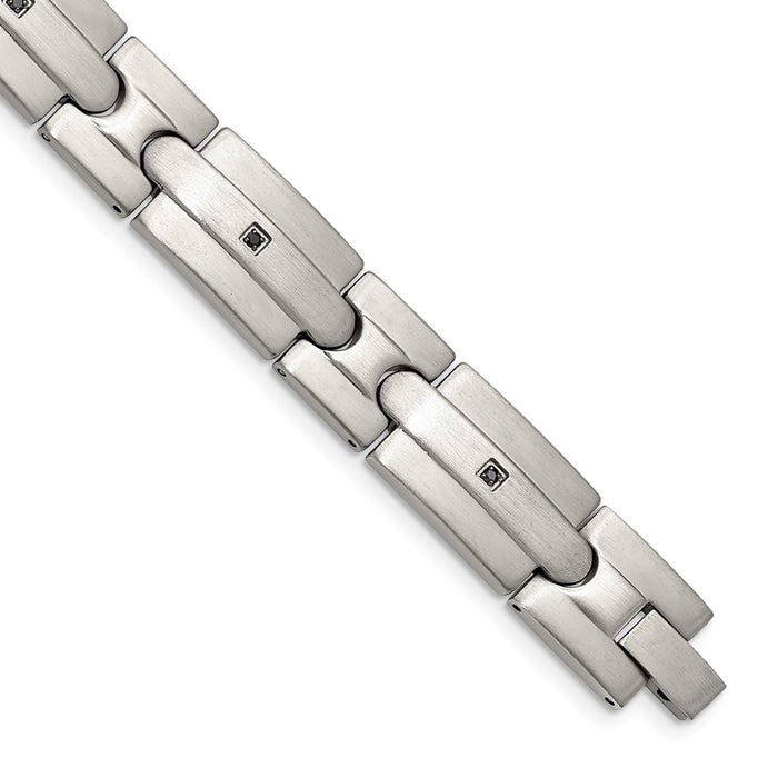 High-Quality Brushed Stainless Steel Chisel Link Bracelet - 8.25 Inches, Stylish Black CZ-1