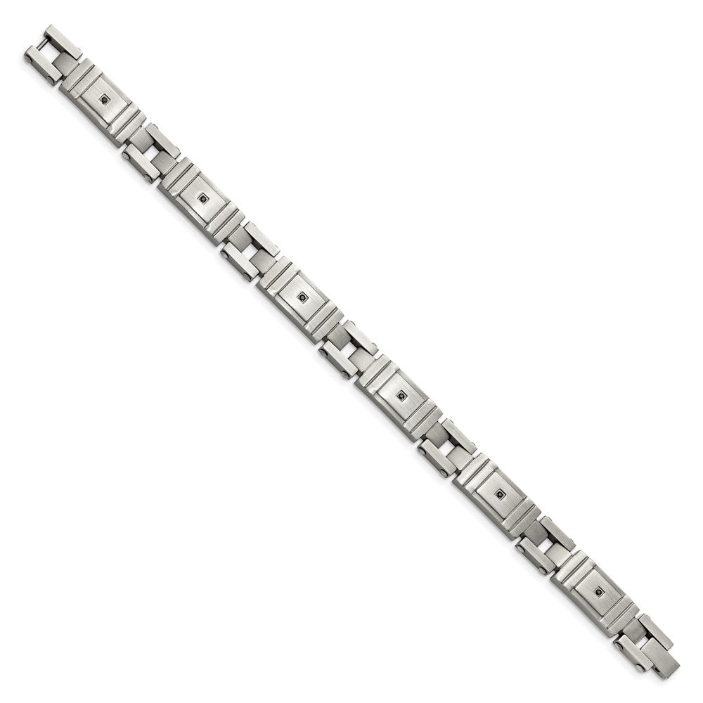 Shop Exclusive 8.75" Antiqued Stainless Steel Chisel Link Bracelet - Stylish Black CZ