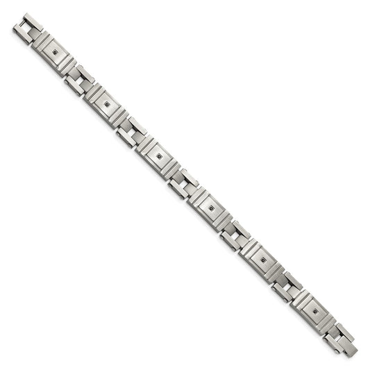 Shop Exclusive 8.75" Antiqued Stainless Steel Chisel Link Bracelet - Stylish Black CZ