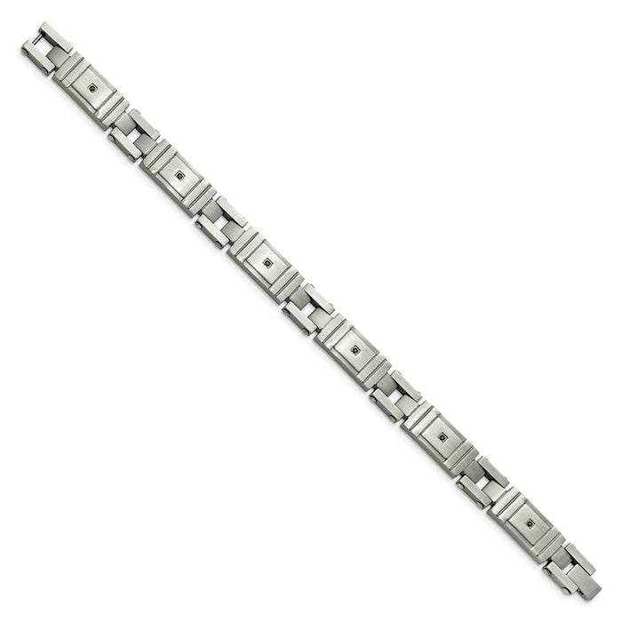 Shop Exclusive 8.75" Antiqued Stainless Steel Chisel Link Bracelet - Stylish Black CZ-2