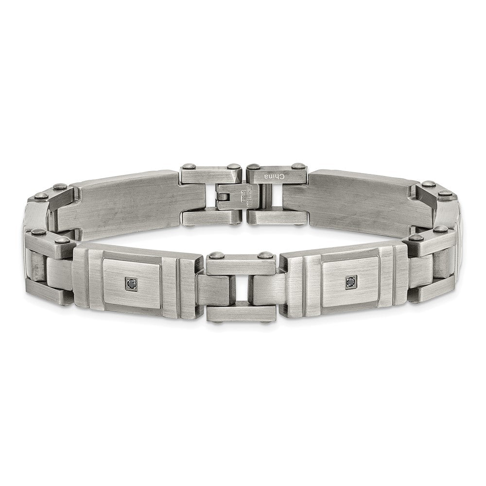 Shop Exclusive 8.75" Antiqued Stainless Steel Chisel Link Bracelet - Stylish Black CZ