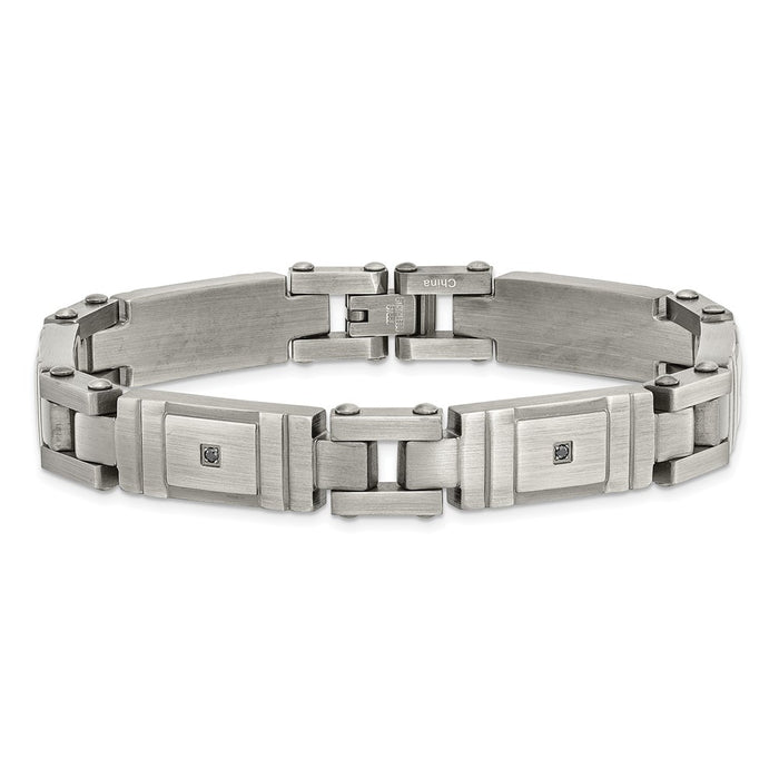 Shop Exclusive 8.75" Antiqued Stainless Steel Chisel Link Bracelet - Stylish Black CZ-3